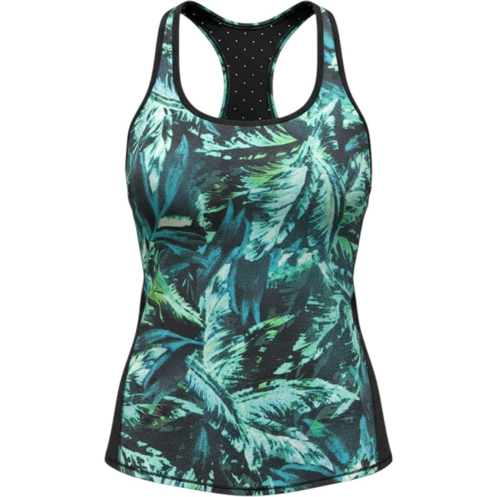Athleta Tank Top Womens XS Green Tropical Palm Racerback Perforated Yoga Gym